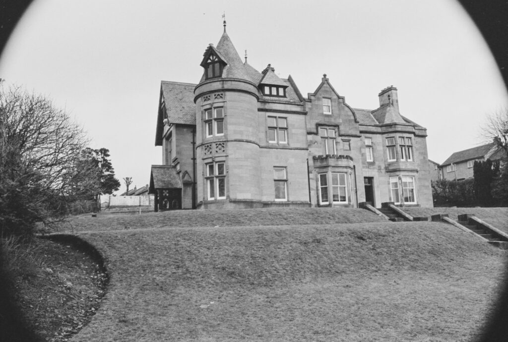Black and white photograph of a large