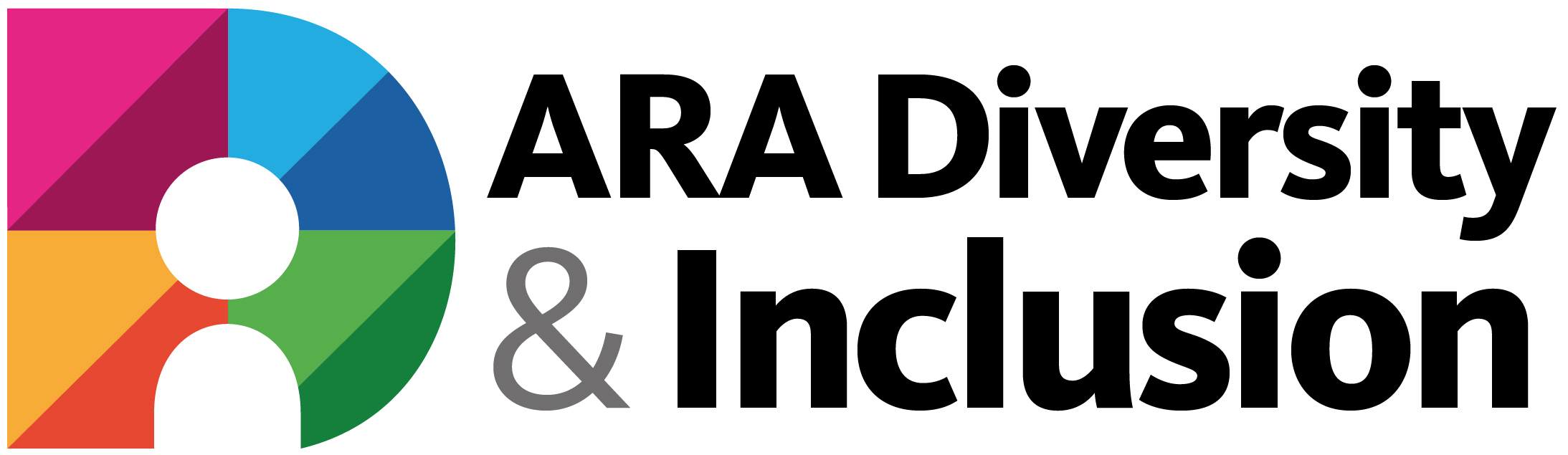 Diversity and Inclusion Allies logo - Multicoloured D with a person shaped white space at the bottom of the D