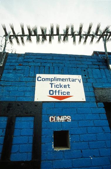 The ticket window of the Complimentary Ticket Office at Victoria Park, home of Hartlepool United Football Club. 1994
