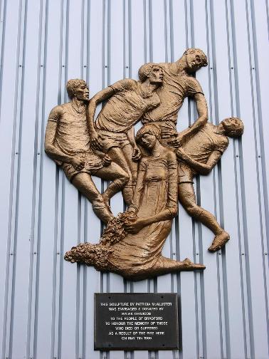 The sculpture commemorating the victims of the Bradford City fire at Valley Parade, home of Bradford City Association Football Club. 1994.